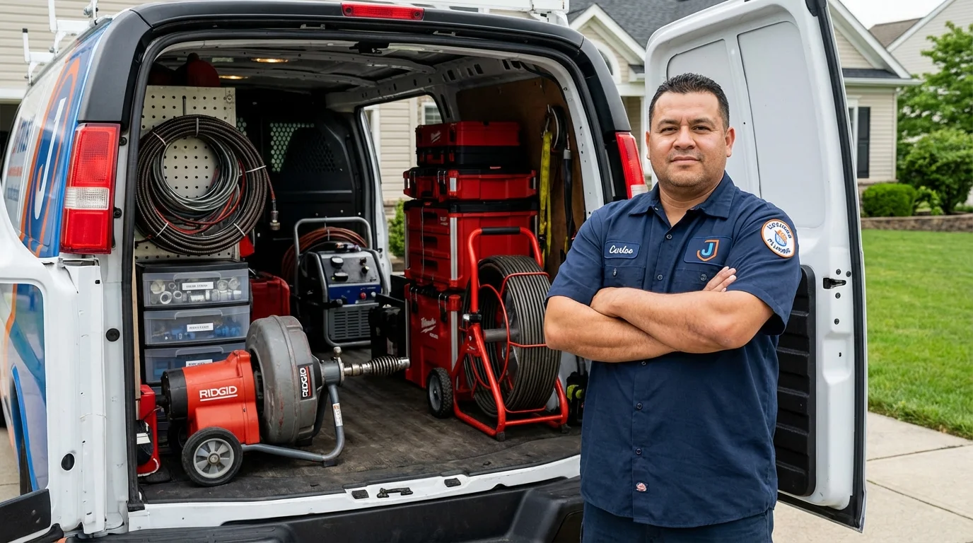 Professional drain cleaning equipment and Johns Plumbing LLC plumber in Ashley