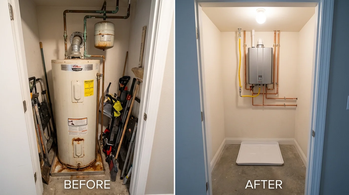 Tank water heater versus wall-mounted tankless unit comparison for Ashley, ND homeowners